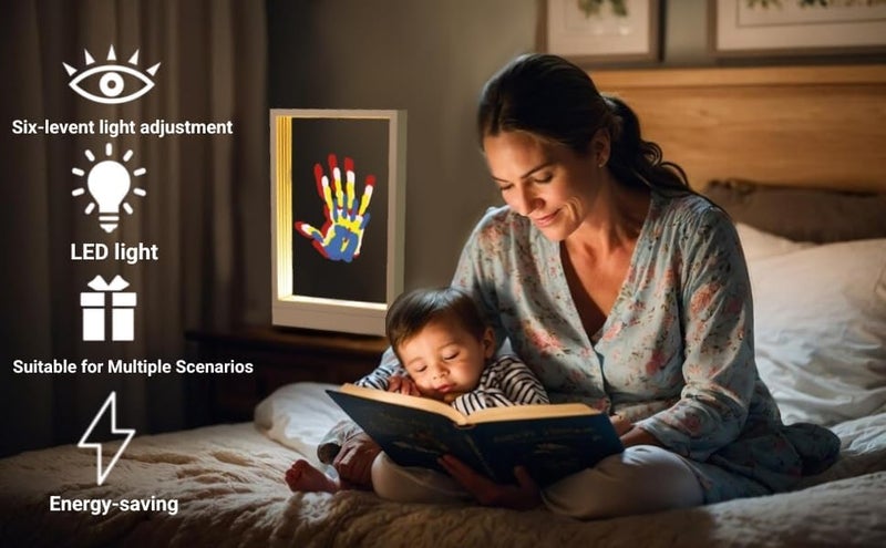 CHERRY CHEERS Family Handprint Kit with Light, Handprint Keepsake Frame, Wooden Led Light, Easy Install, No Need Screw etc, Non-Toxic Paints (White) - Image 3